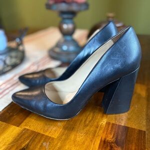 Gently used Vince Camuto Black Pointed Toe Leather Talise Pump with Block Heel